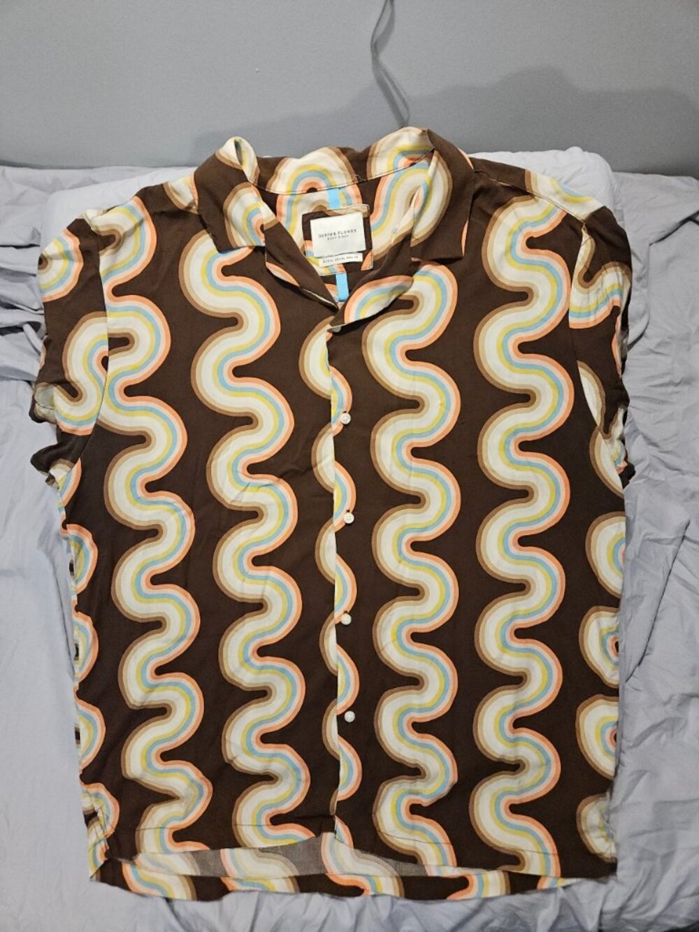 Denim & Flower Ricky Singh Wavy Retro 70s Stripe Viscose Camp Shirt - Men's XL